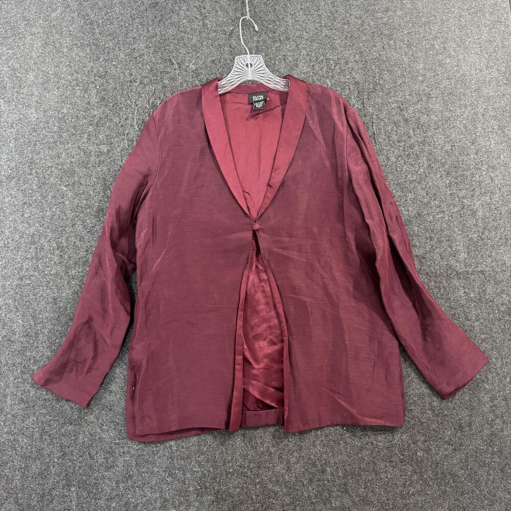 Eileen Fisher Blazer Jacket Women's Medium Red Burgundy Linen Silk Single Button